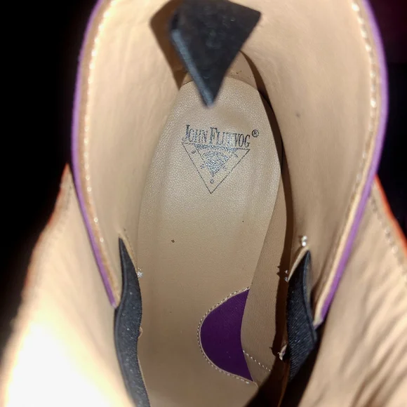 John Fluevog Rare Vibrant Purple and Orange Heeled Boots - Picture 5 of 15
